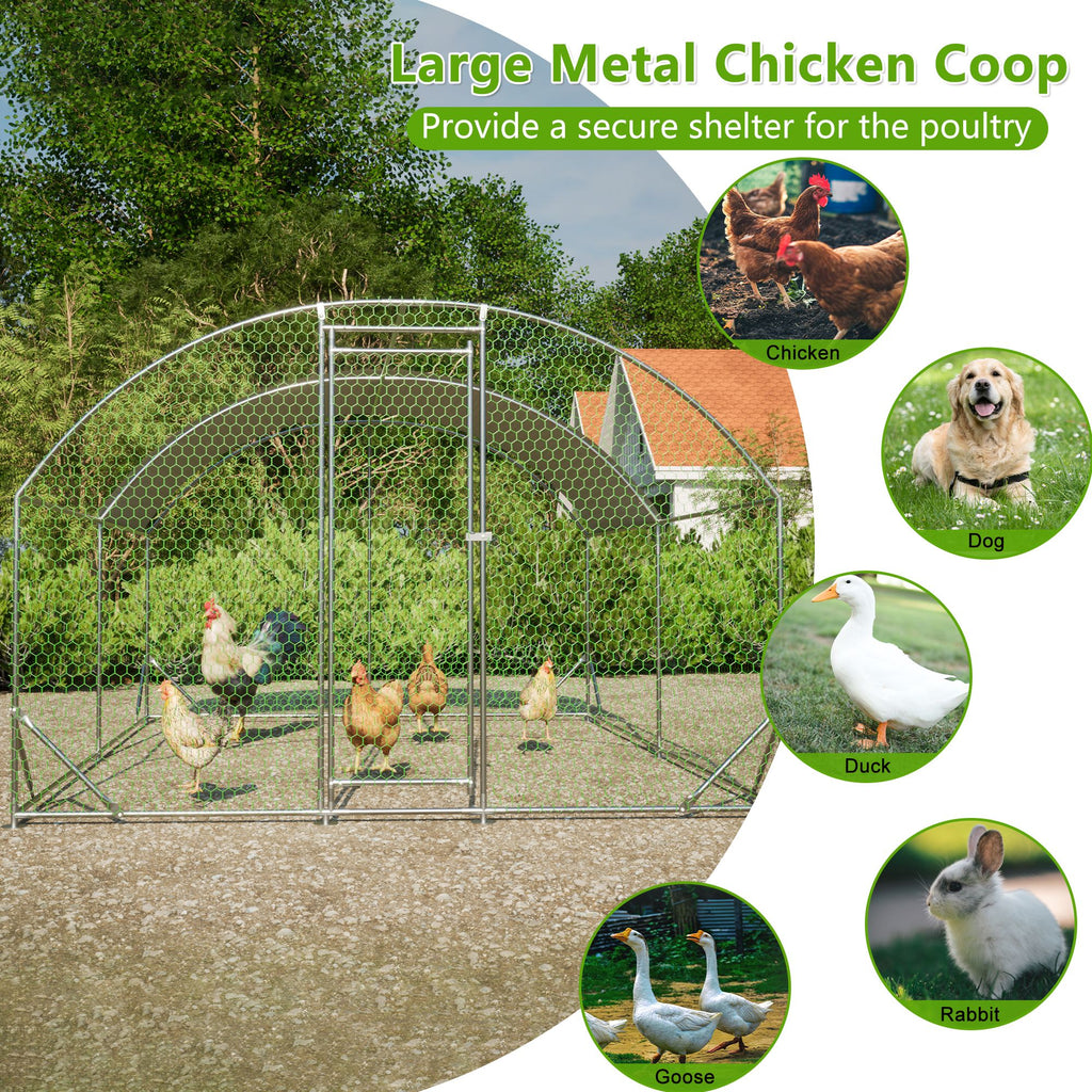 Large Chicken Coop Metal Chicken Run with Waterproof and Anti-UV Cover