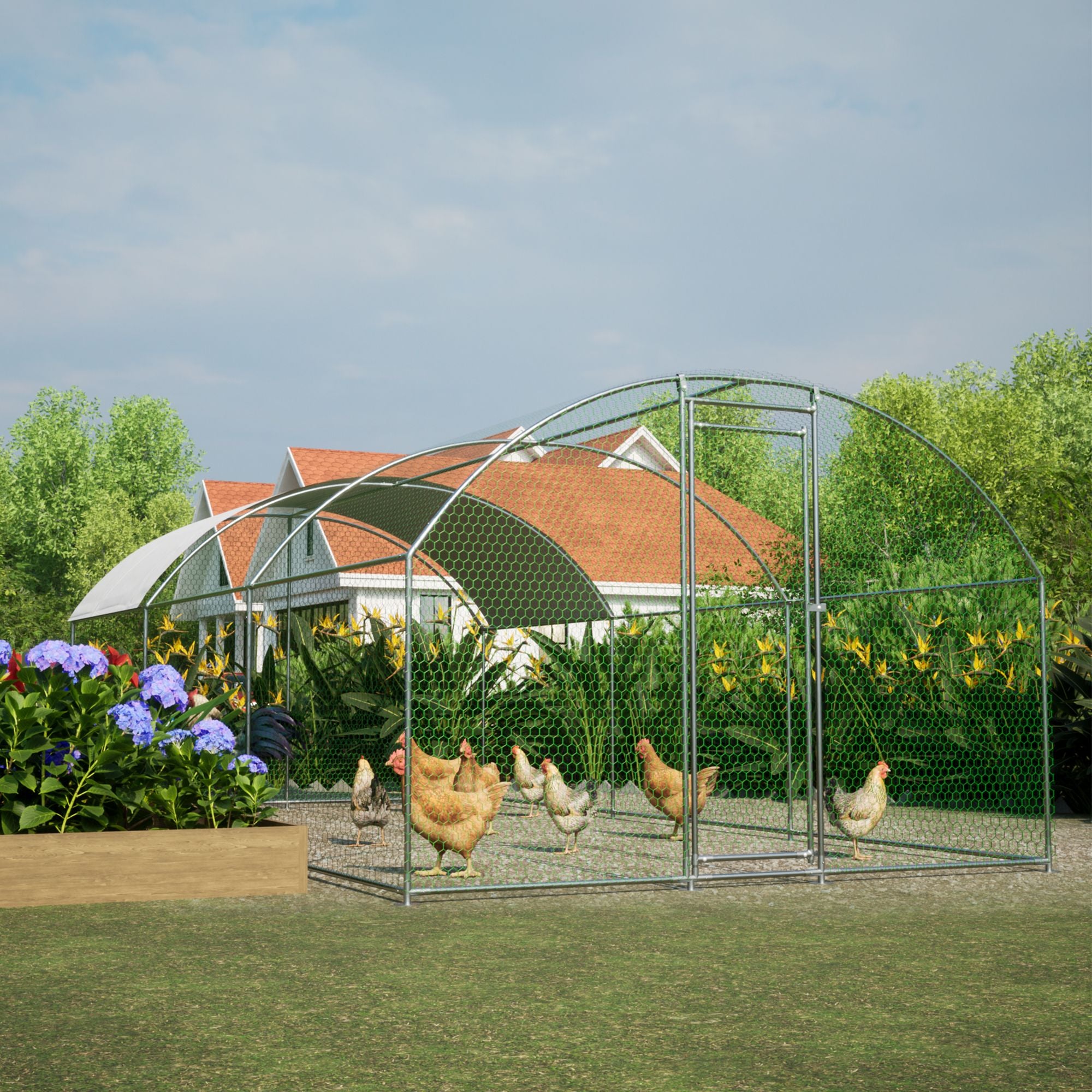 Spacious Metal Chicken Run with UV-Proof Cover – Safe Outdoor Haven