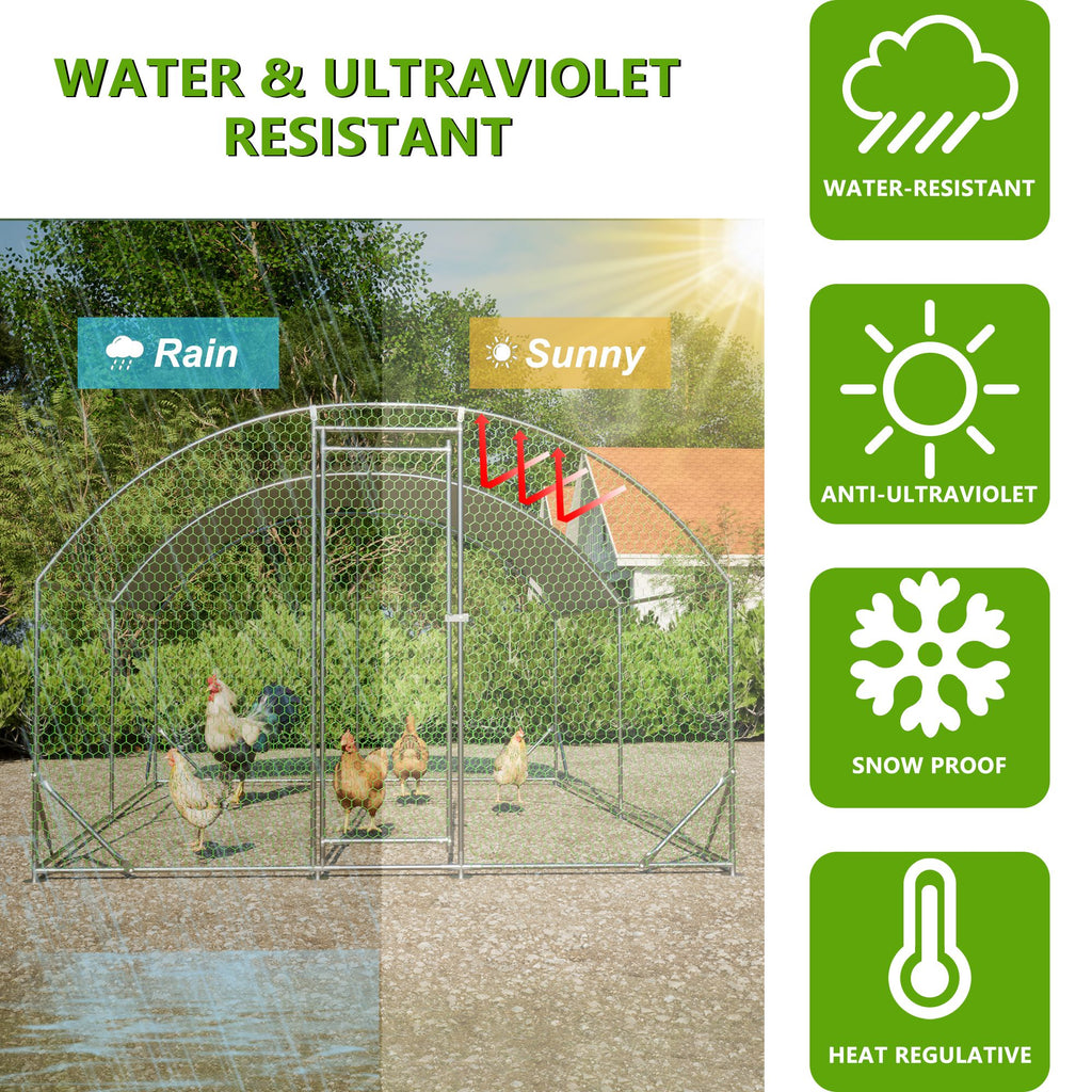 Large Chicken Coop Metal Chicken Run with Waterproof and Anti-UV Cover