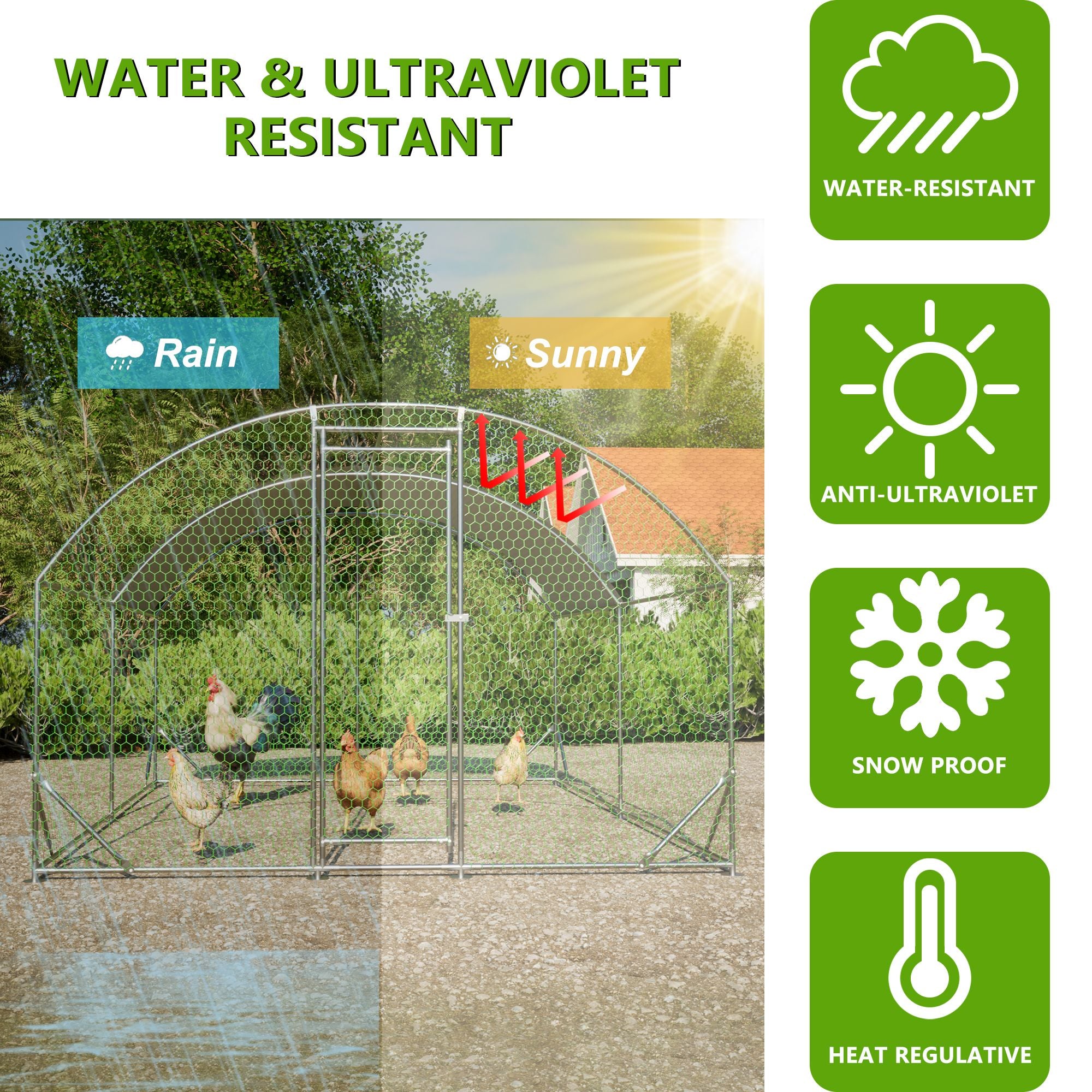 Large Chicken Coop Metal Chicken Run with Waterproof and Anti-UV Cover