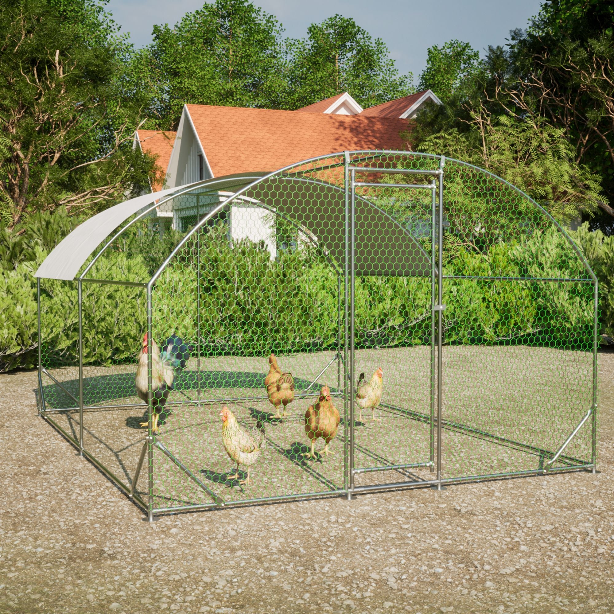 Large Chicken Coop Metal Chicken Run with Waterproof and Anti-UV Cover