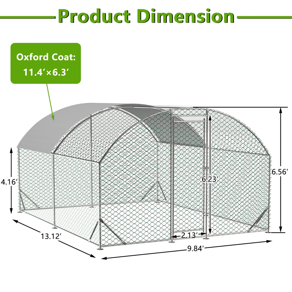 Large Chicken Coop Metal Chicken Run with Waterproof and Anti-UV Cover