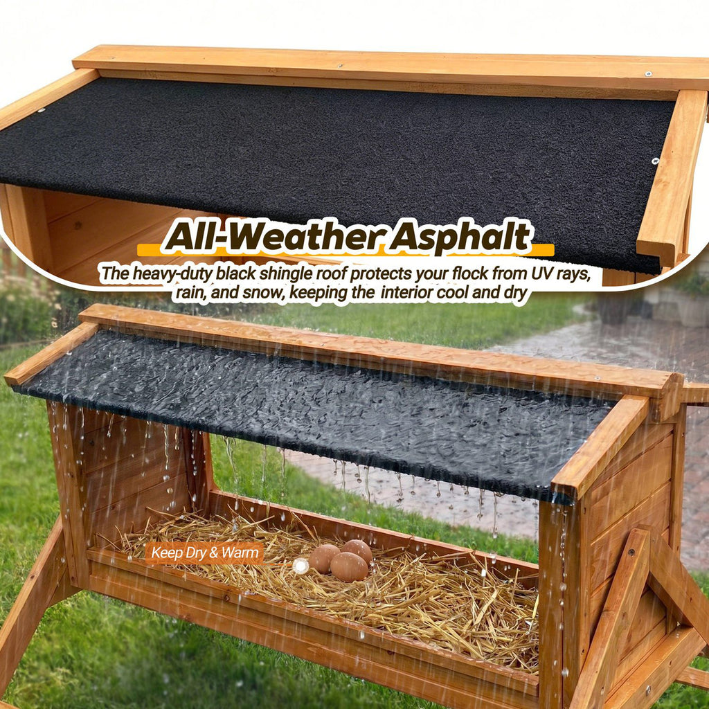 Large Chicken Coop with Upgraded Perches, Wooden Outdoor Chicken Cage with Large Nesting Box, Weatherproof Open Asphalt Roof for quick installation, Duck House, Rabbit Hutch