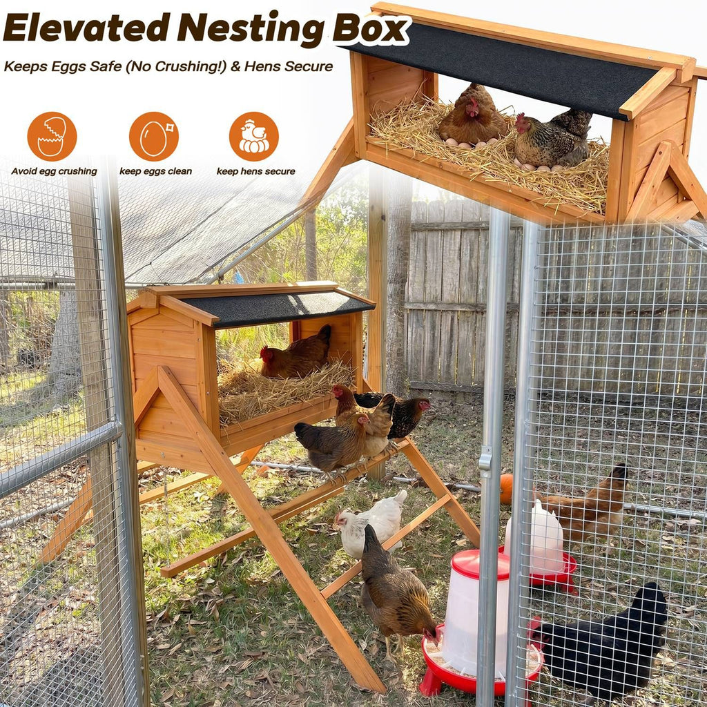 Large Chicken Coop with Upgraded Perches, Wooden Outdoor Chicken Cage with Large Nesting Box, Weatherproof Open Asphalt Roof for quick installation, Duck House, Rabbit Hutch