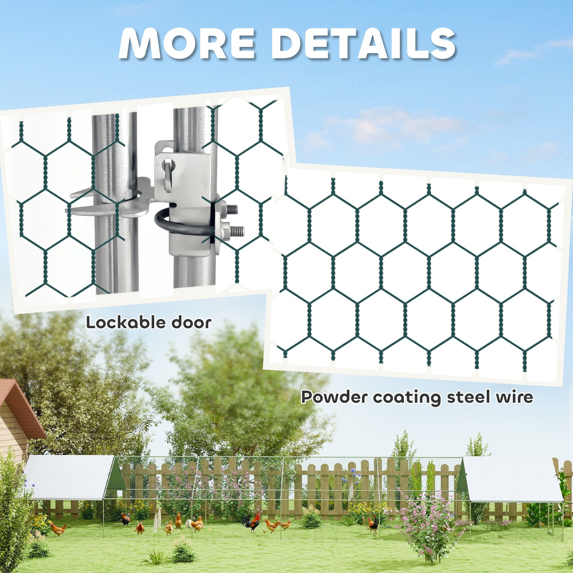 Large Chicken Coop with Waterproof and Anti-UV Cover, Spire Shaped for Outdoor and Yard Farm Use, 39' x 10' x 6.4'