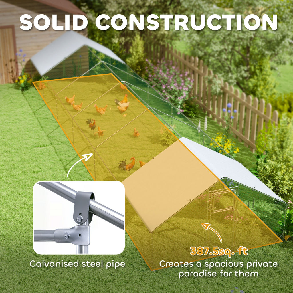 Large Chicken Coop with Waterproof and Anti-UV Cover, Spire Shaped for Outdoor and Yard Farm Use, 39' x 10' x 6.4'