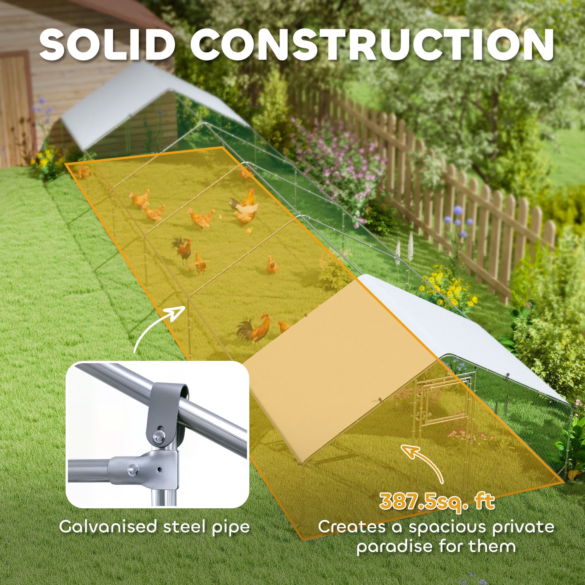 Large Chicken Coop with Waterproof and Anti-UV Cover, Spire Shaped for Outdoor and Yard Farm Use, 39' x 10' x 6.4'