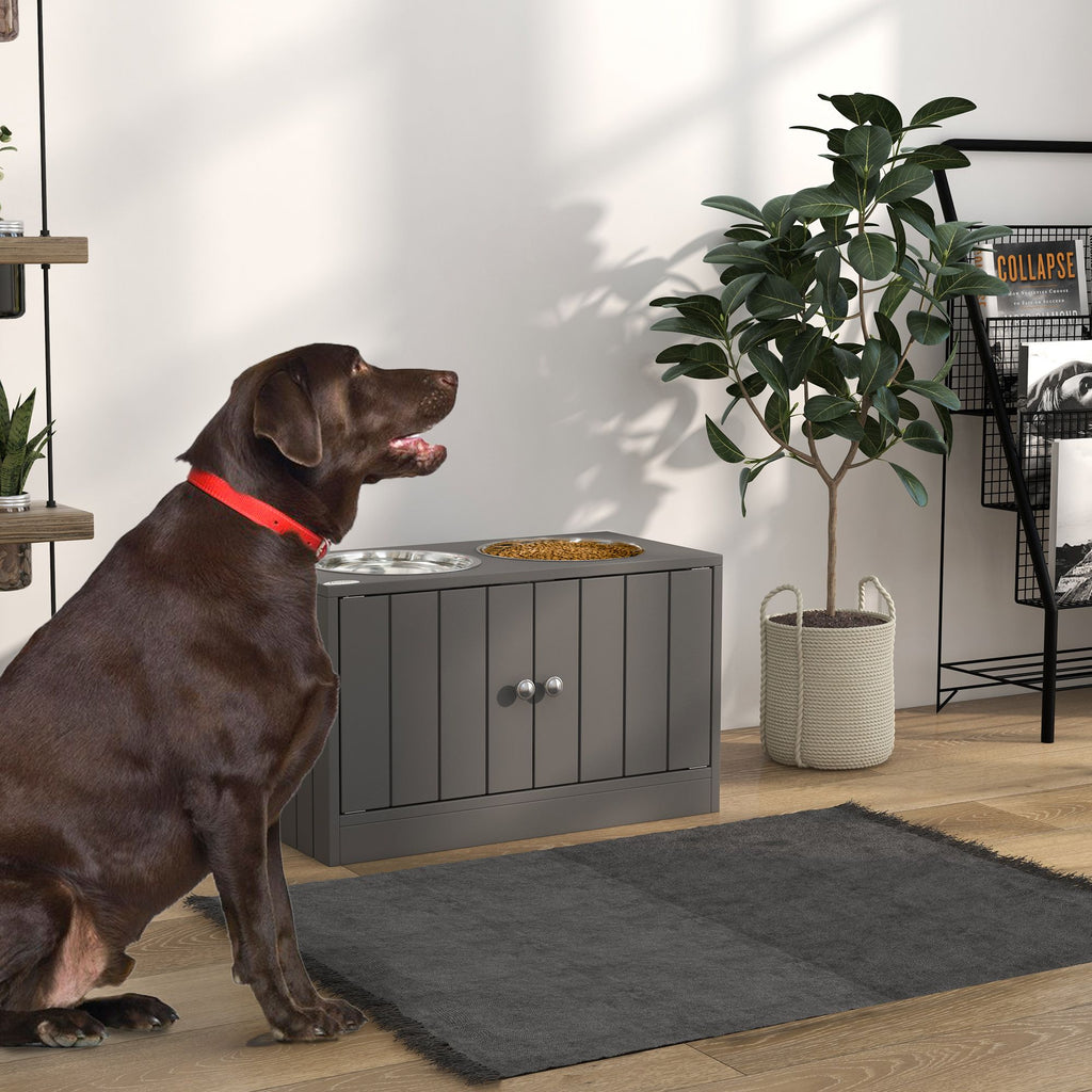 Elevate Mealtime & Organize Pet Gear with This Raised Dog Bowl & Storage Cabinet