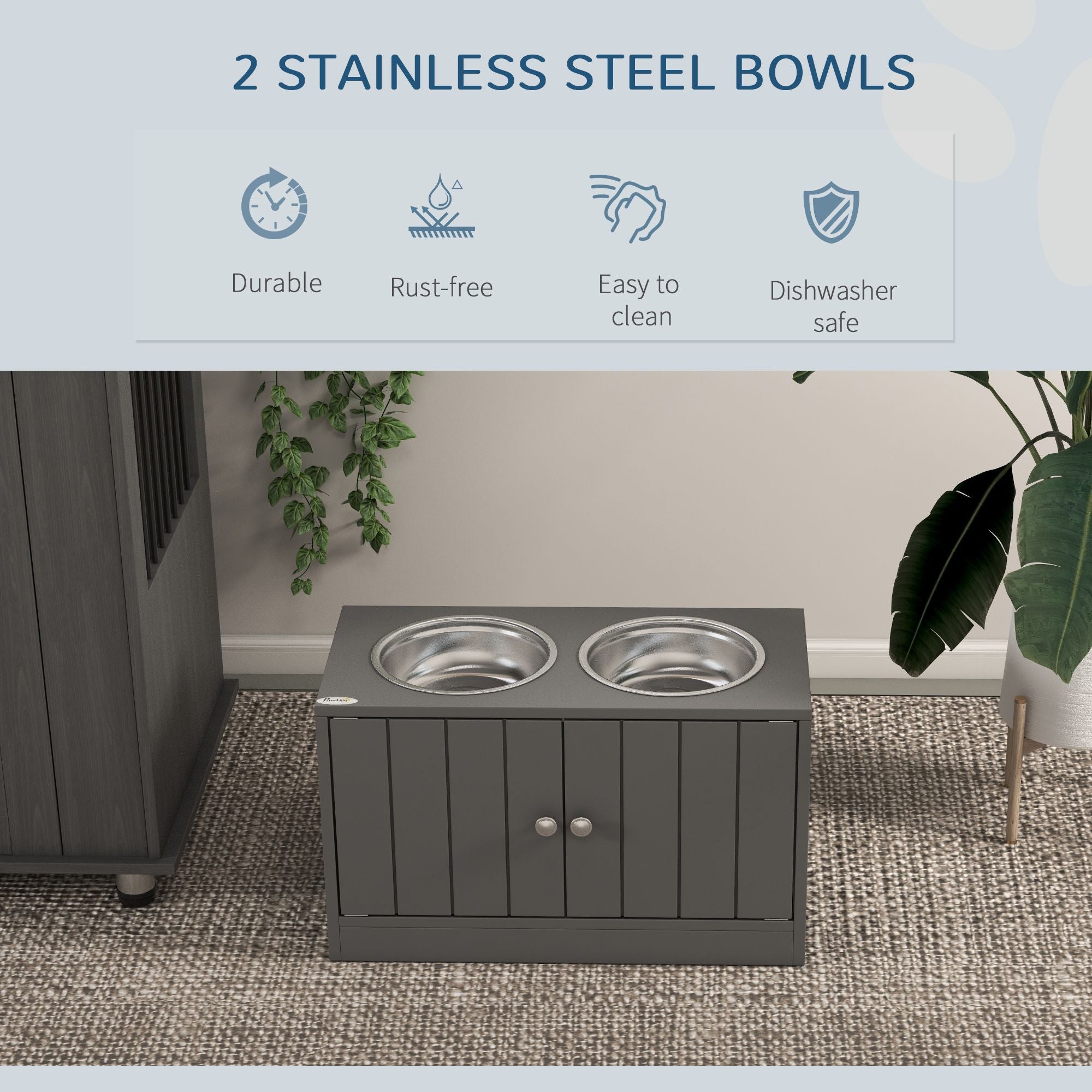 Elevate Mealtime & Organize Pet Gear with This Raised Dog Bowl & Storage Cabinet