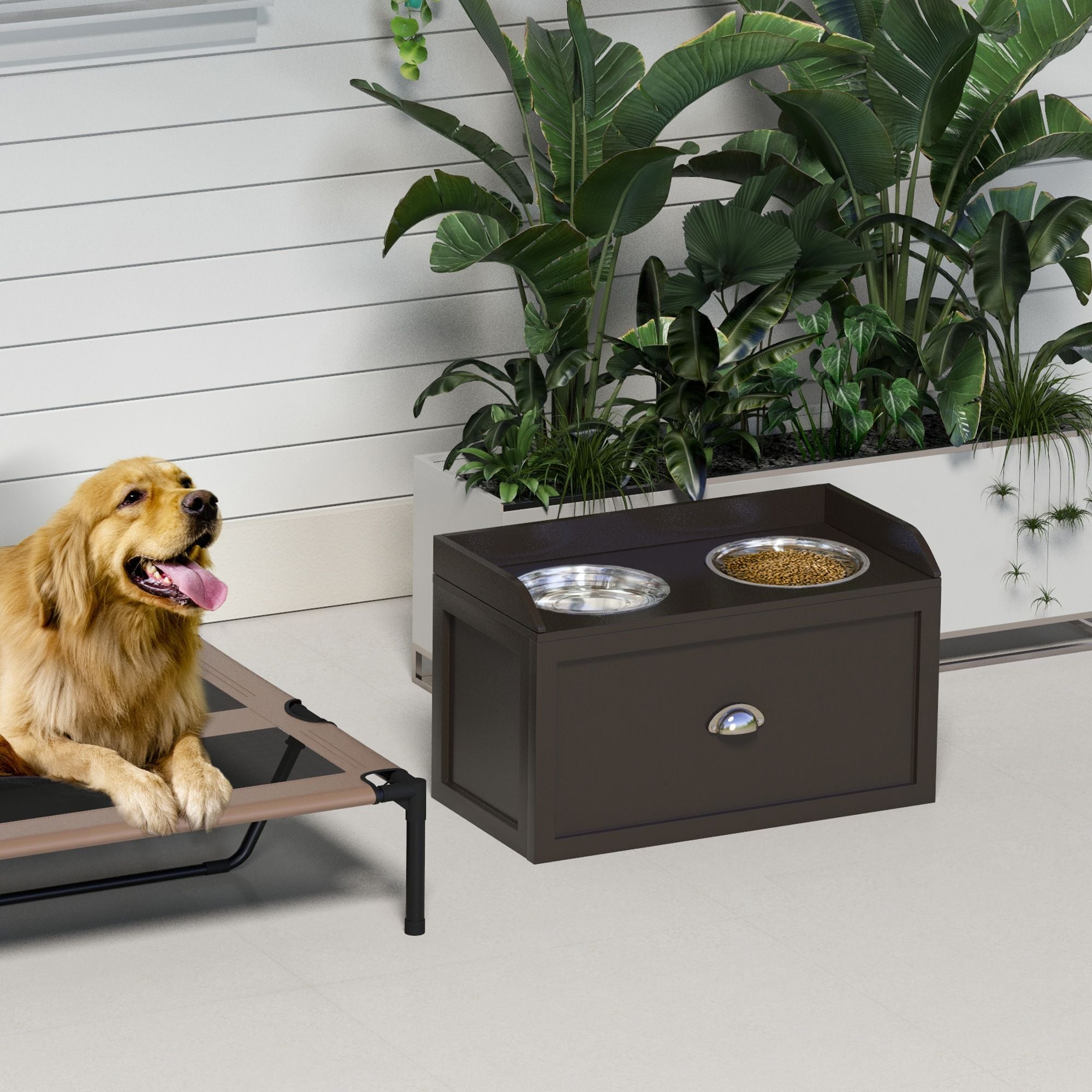 Elevate Mealtime & Organize Supplies with This Raised Dog Feeding Station