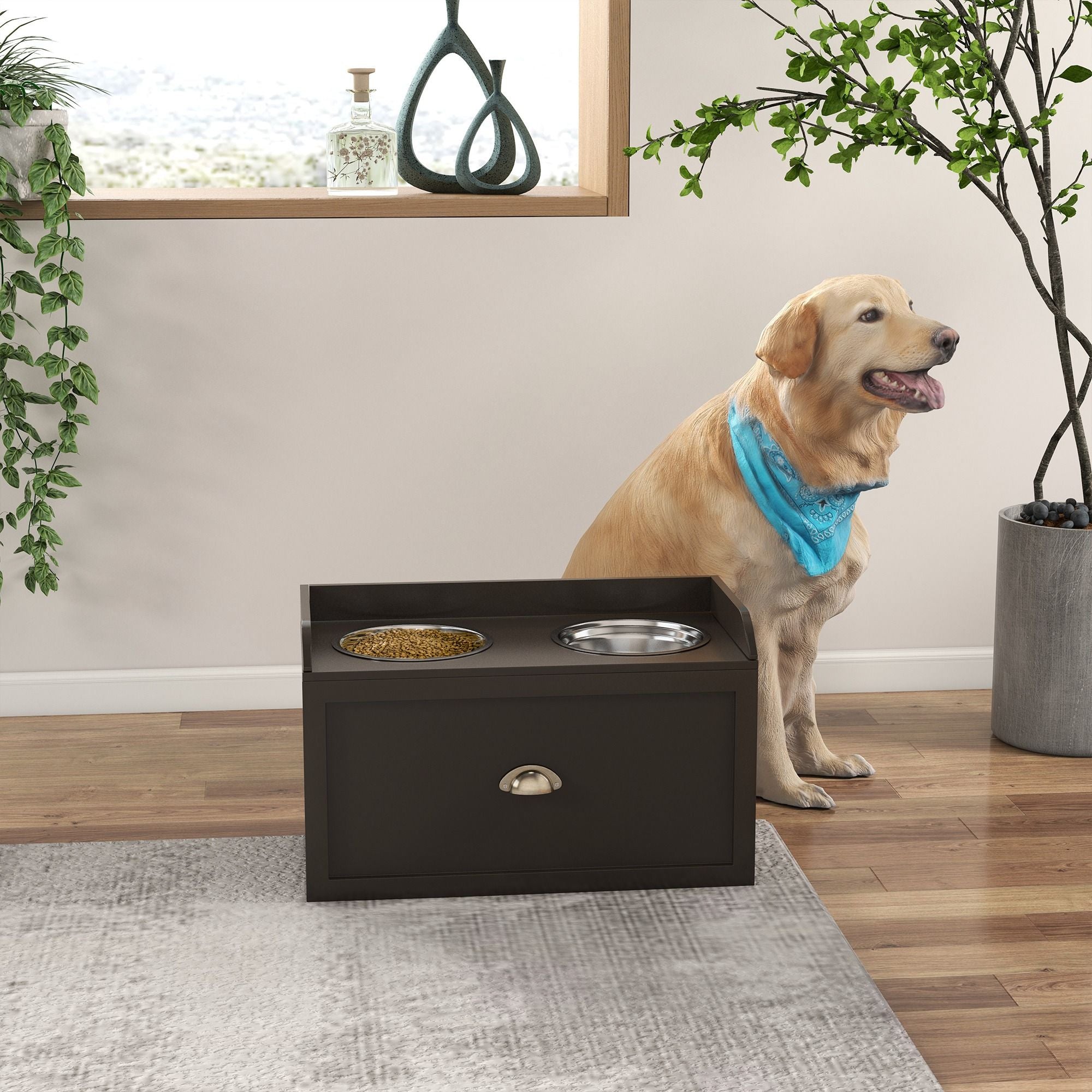 Elevate Mealtime & Organize Supplies with This Raised Dog Feeding Station