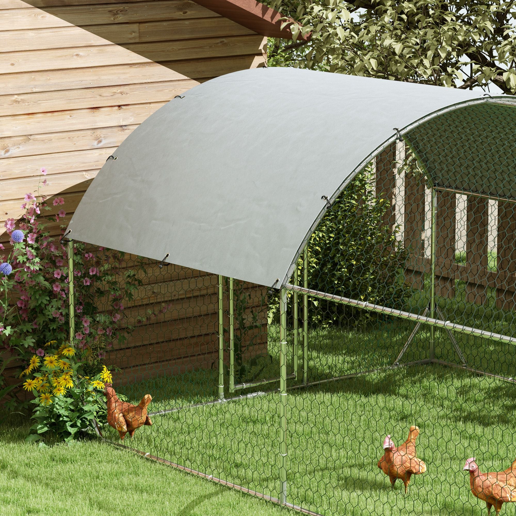 Large Metal Chicken Coop with Waterproof and Anti-UV Cover for Yard, Outdoor, Duck, Rabbit, 9.2' x 31.2' x 6.5'