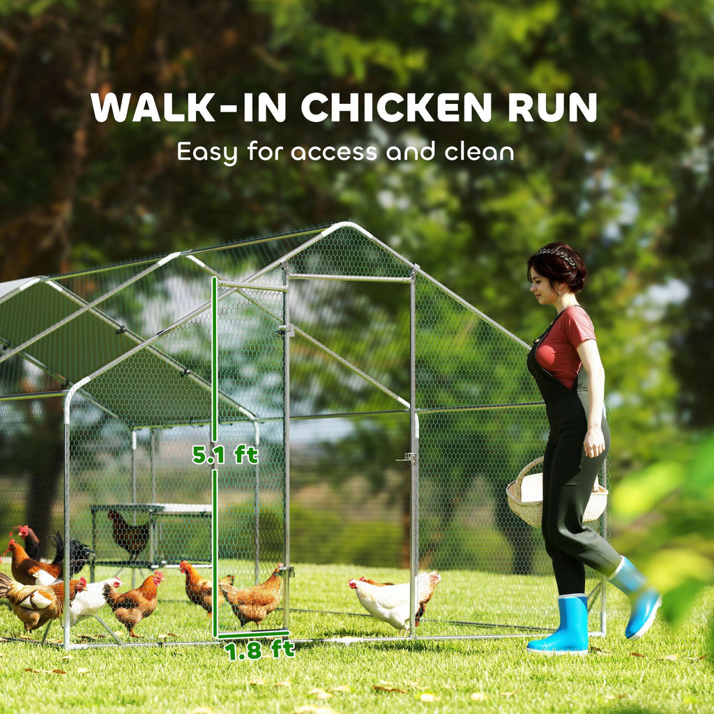 Large Metal Chicken Coop with Waterproof Cover, Roosting Bar, Nesting Box, 9.8' x 19.7' x 6.4'