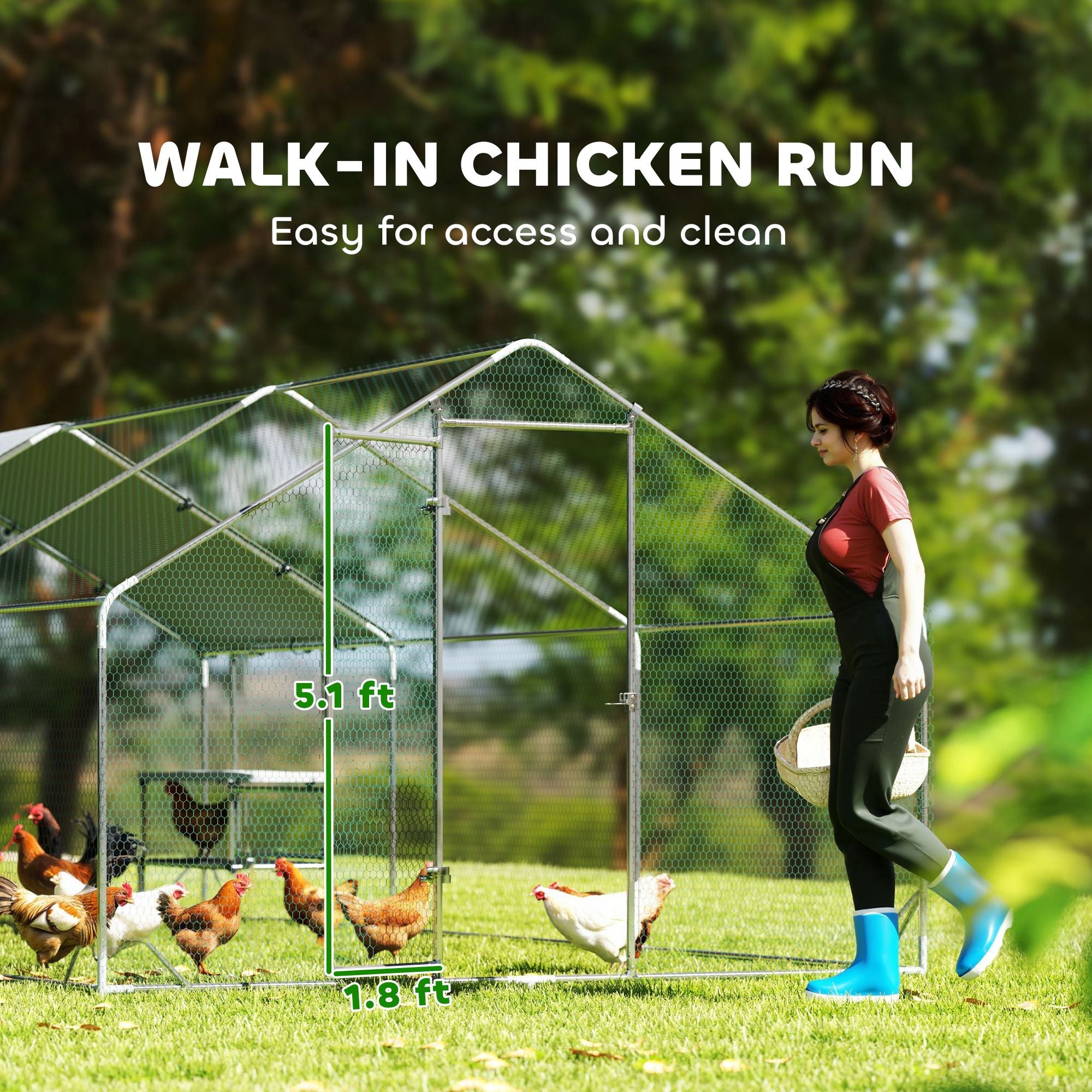 Large Metal Chicken Coop with Waterproof Cover, Roosting Bar, Nesting Box, 9.8' x 19.7' x 6.4'