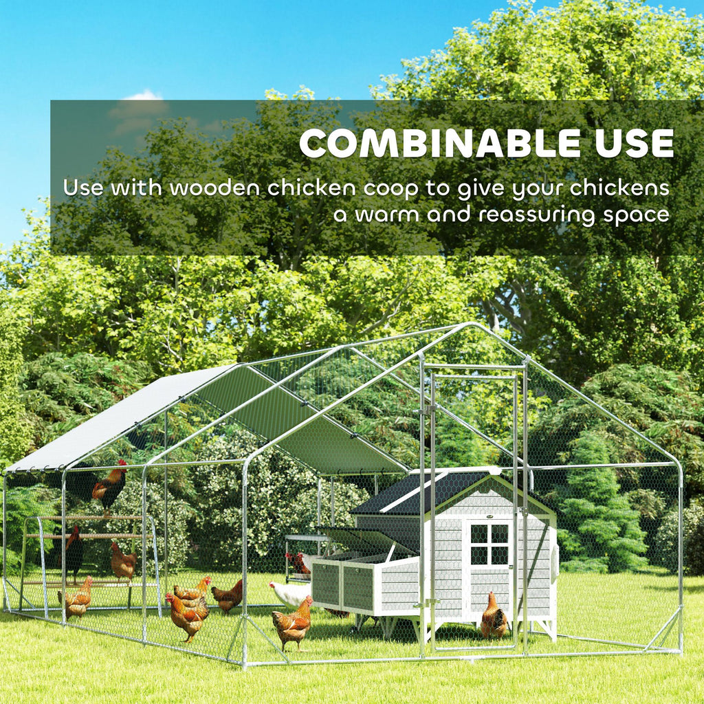 Large Metal Chicken Coop with Waterproof Cover, Roosting Bar, Nesting Box, 9.8' x 19.7' x 6.4'