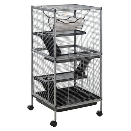 Spacious 4-Tier Small Animal Cage with Hammock and Rolling Wheels