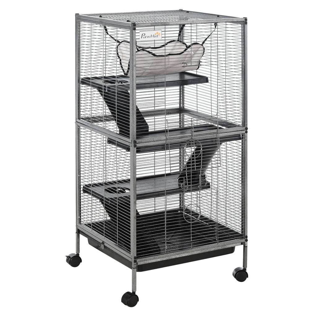 Spacious 4-Tier Small Animal Cage with Hammock and Rolling Wheels