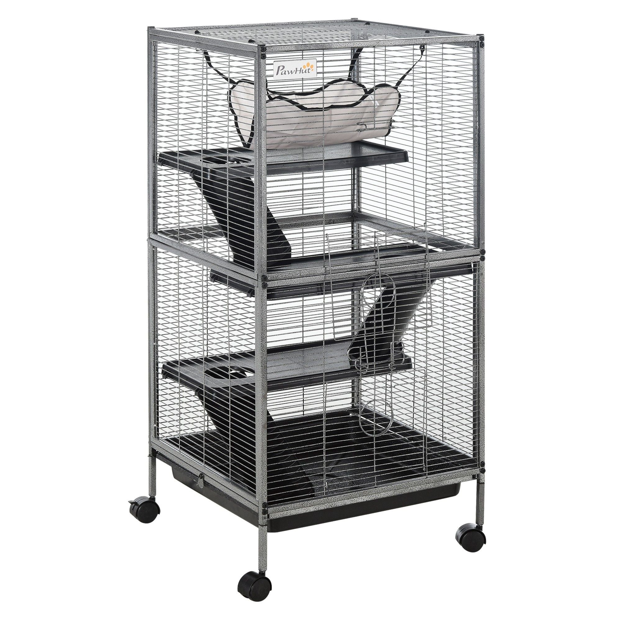 Spacious 4-Tier Small Animal Cage with Hammock and Rolling Wheels