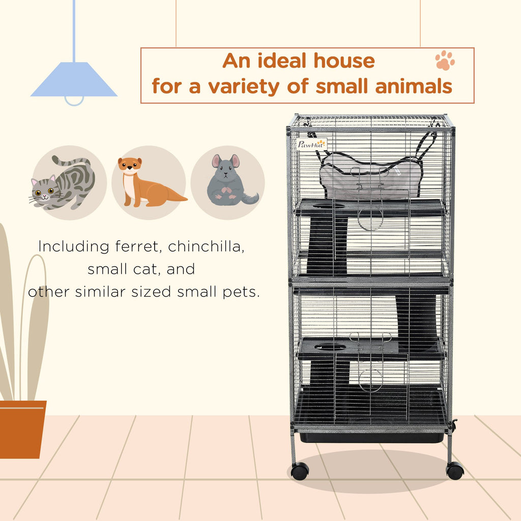 Spacious 4-Tier Small Animal Cage with Hammock and Rolling Wheels