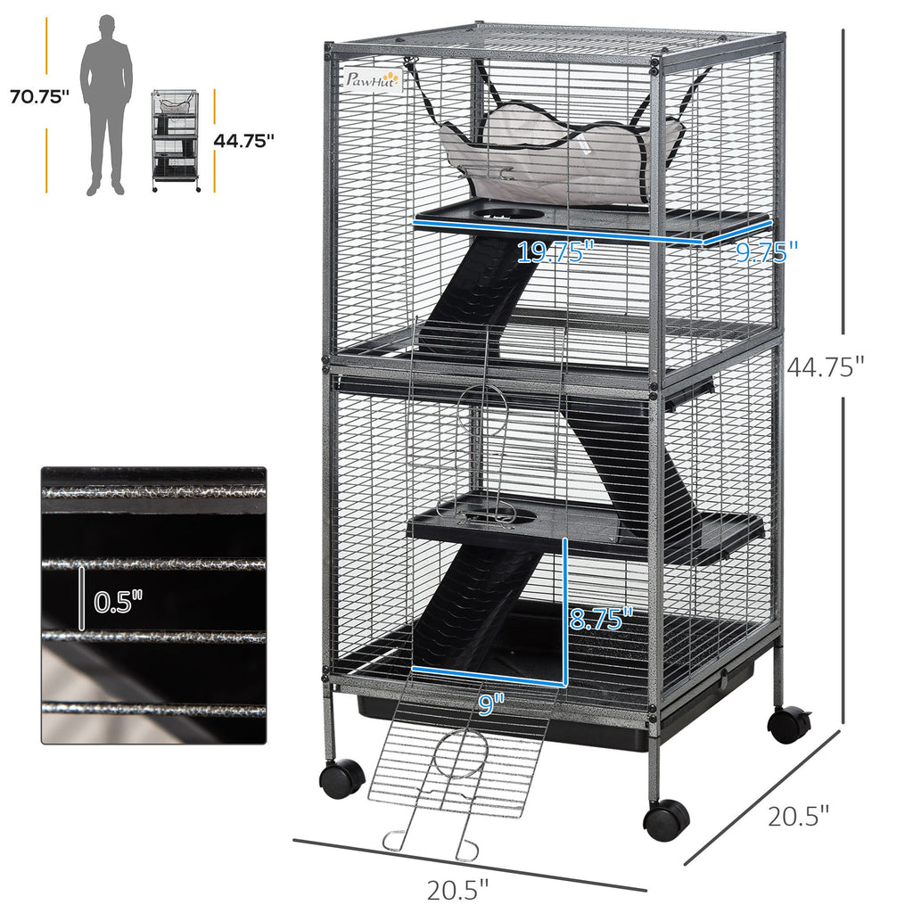 Spacious 4-Tier Small Animal Cage with Hammock and Rolling Wheels