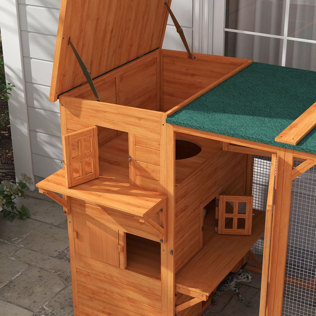Large Outdoor Cat House for 3 Kitties, Multi-Level Design with Hiding Areas