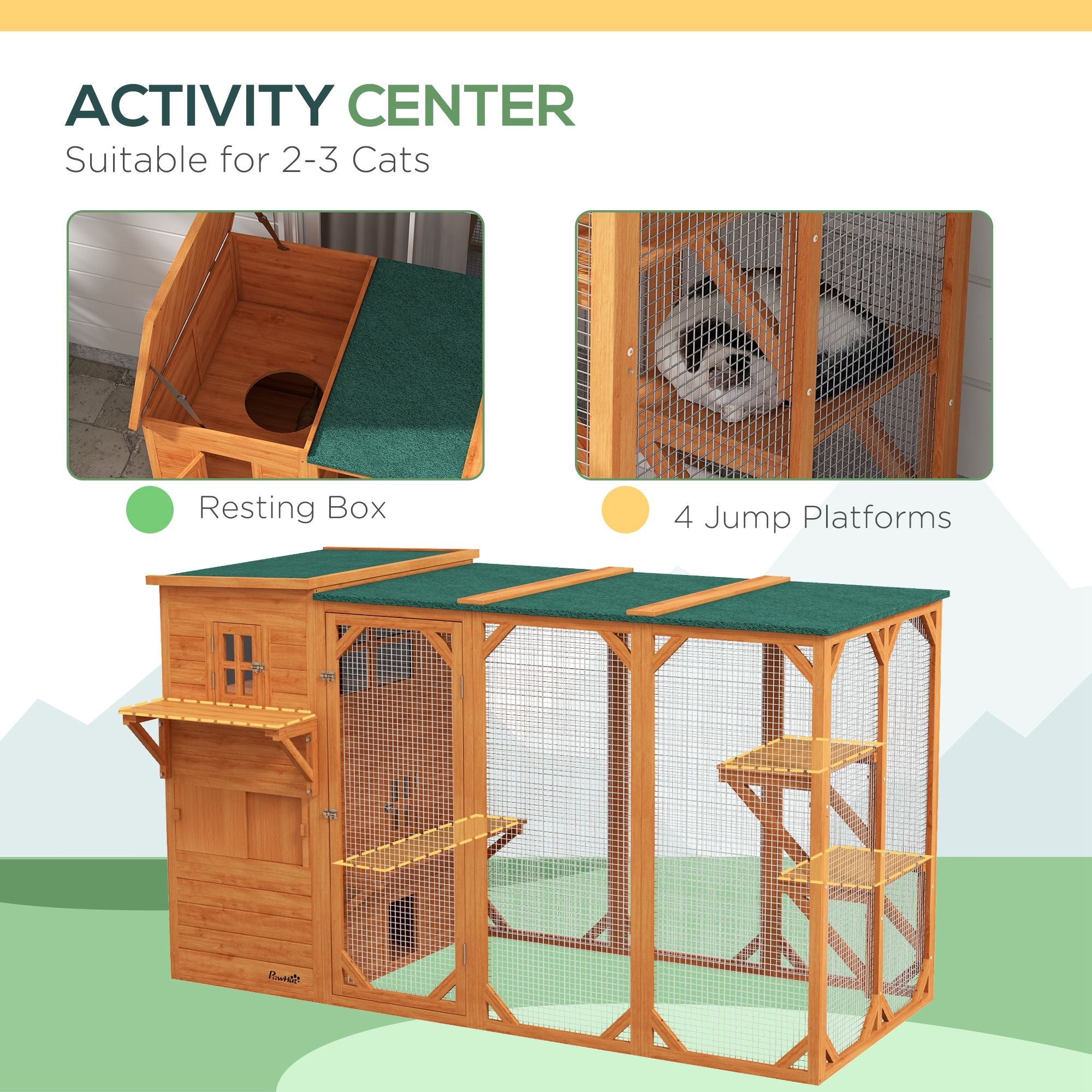 Large Outdoor Cat House for 3 Kitties, Multi-Level Design with Hiding Areas