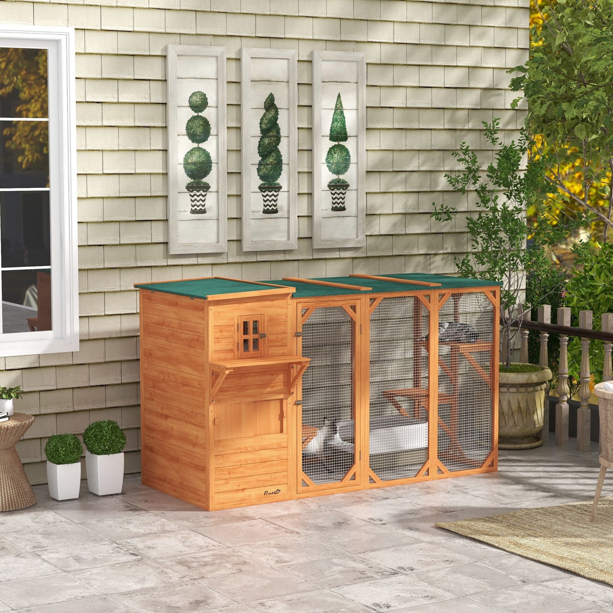 Large Outdoor Cat House for 3 Kitties, Multi-Level Design with Hiding Areas