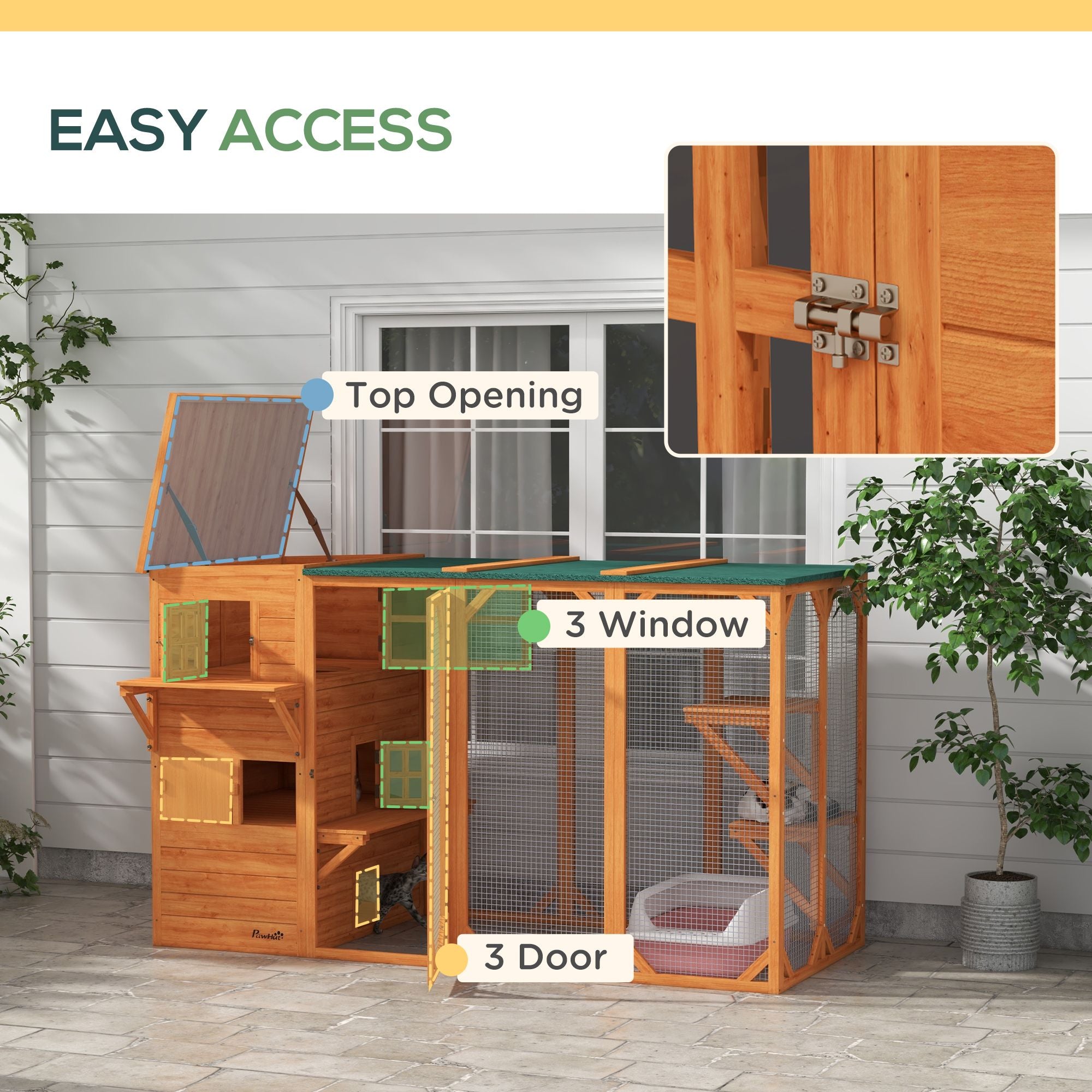 Large Outdoor Cat House for 3 Kitties, Multi-Level Design with Hiding Areas