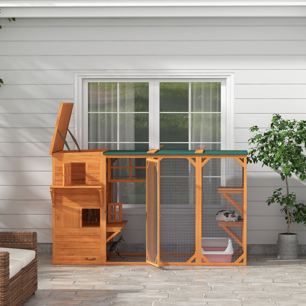 Large Outdoor Cat House for 3 Kitties, Multi-Level Design with Hiding Areas