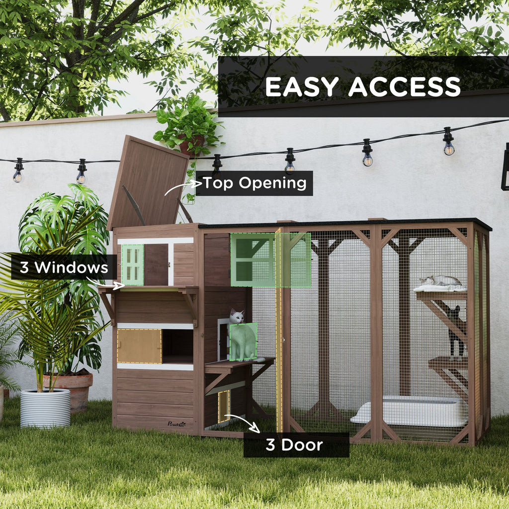 Spacious Multi-Level Outdoor Cat House for Up to 3 Cats