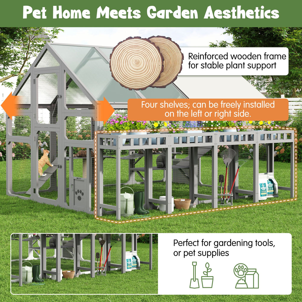 Multi-Level Outdoor Cat House with Planter, Weatherproof Roof, and Scratching Post