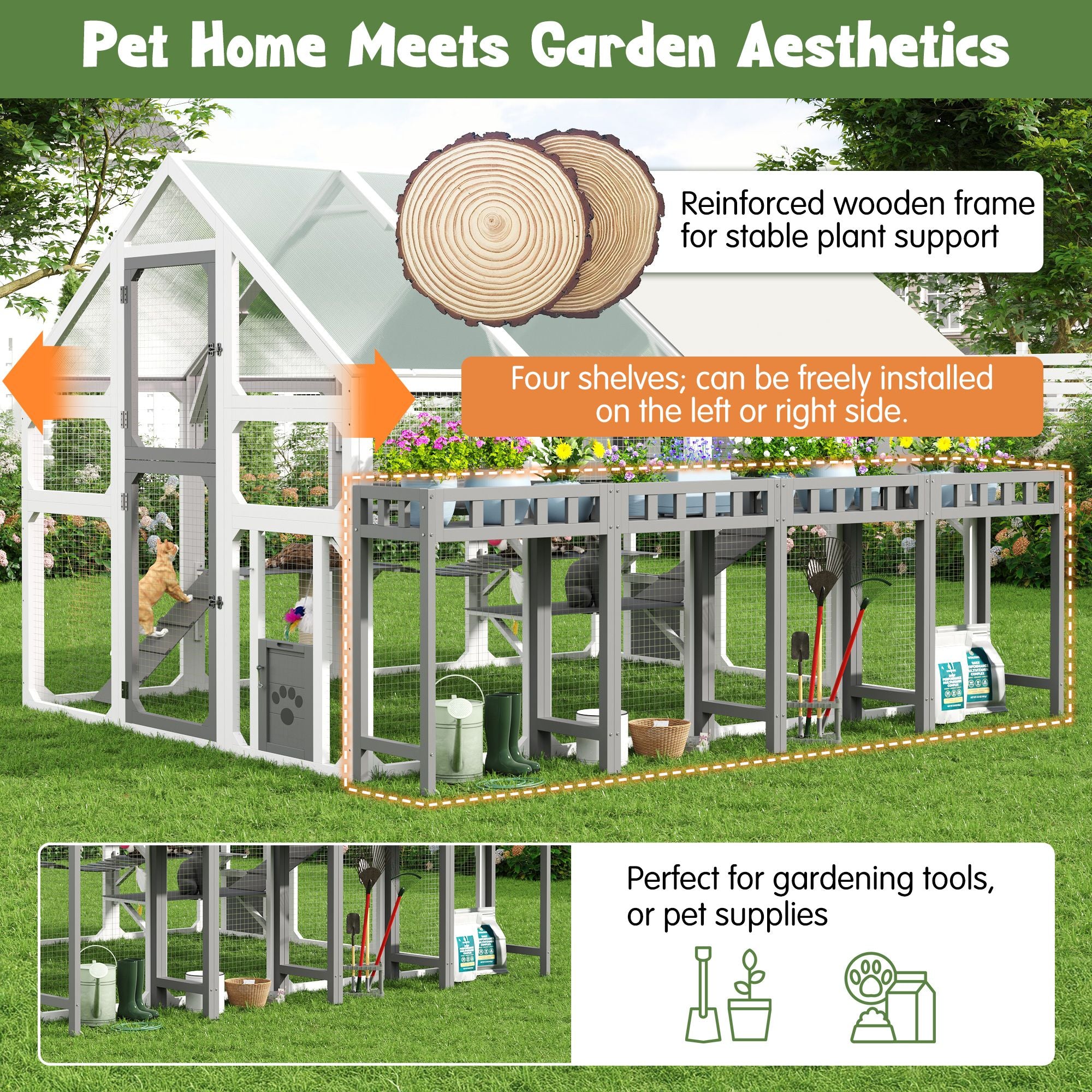 Multi-Level Outdoor Cat House with Planter, Weatherproof Roof, and Scratching Post