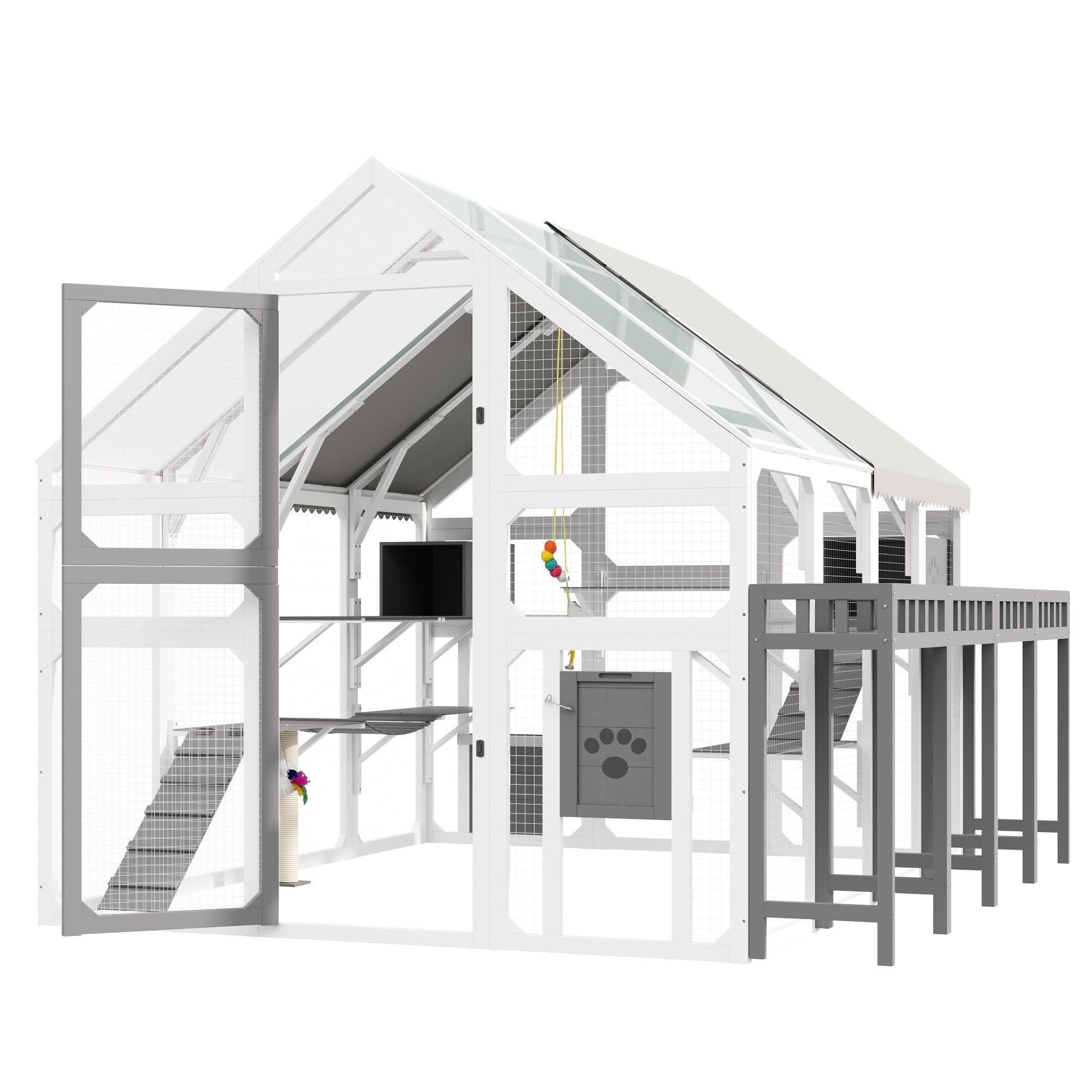 Multi-Level Outdoor Cat House with Planter, Weatherproof Roof, and Scratching Post