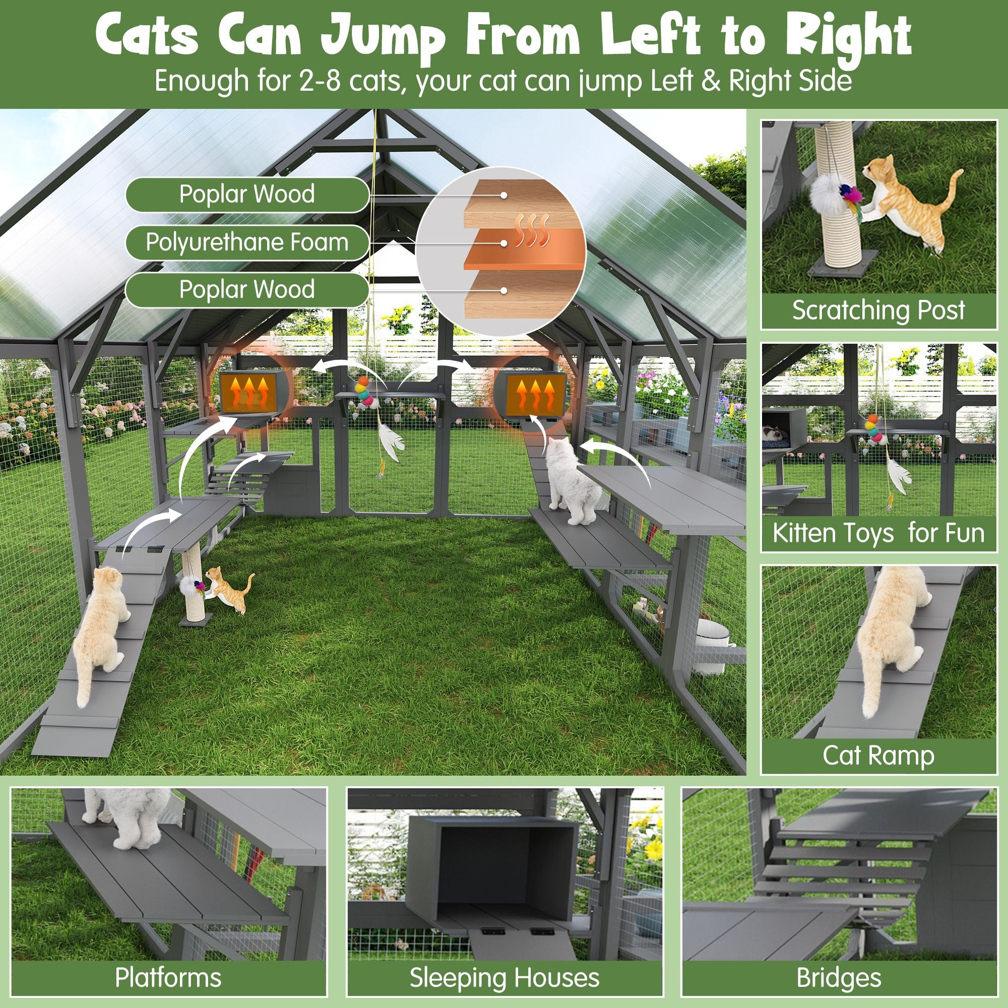 Multi-Level Outdoor Cat House with Planter, Weatherproof Roof, and Scratching Post