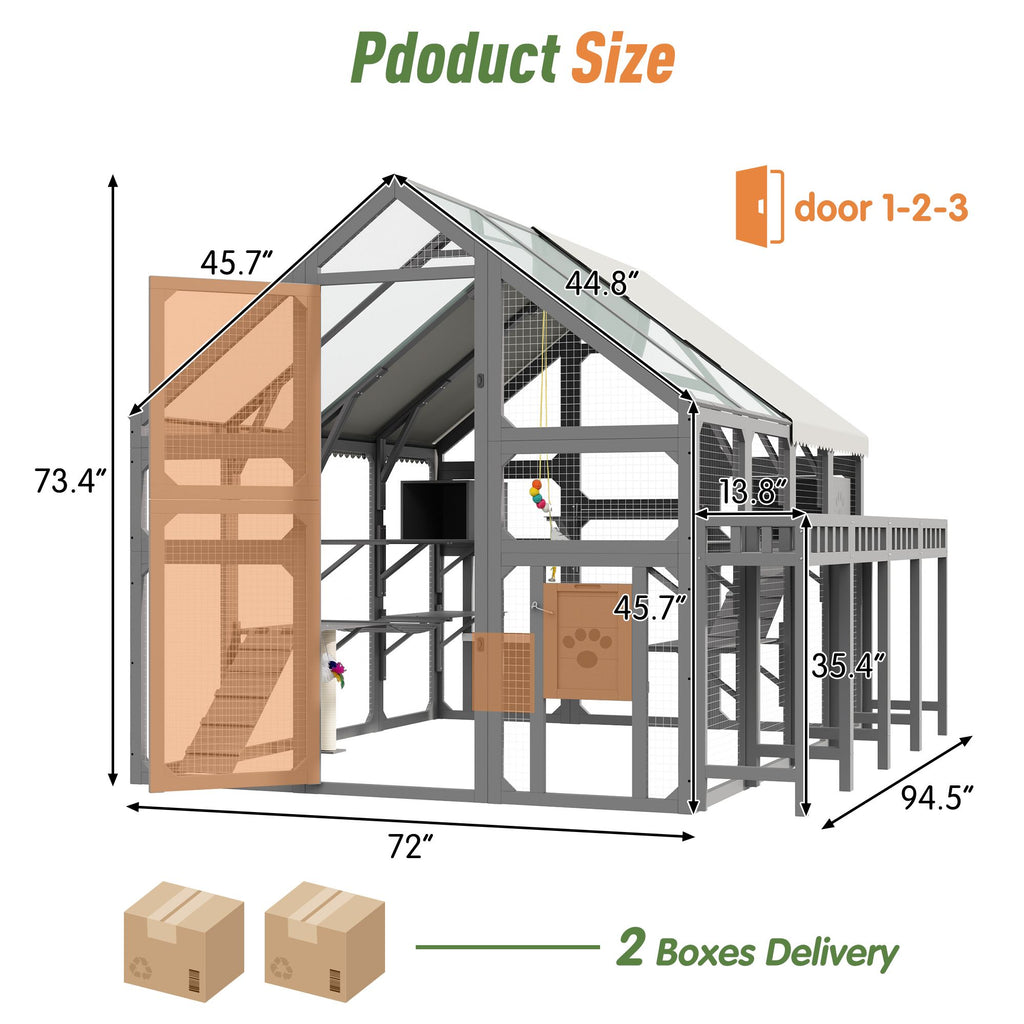 Multi-Level Outdoor Cat House with Planter, Weatherproof Roof, and Scratching Post