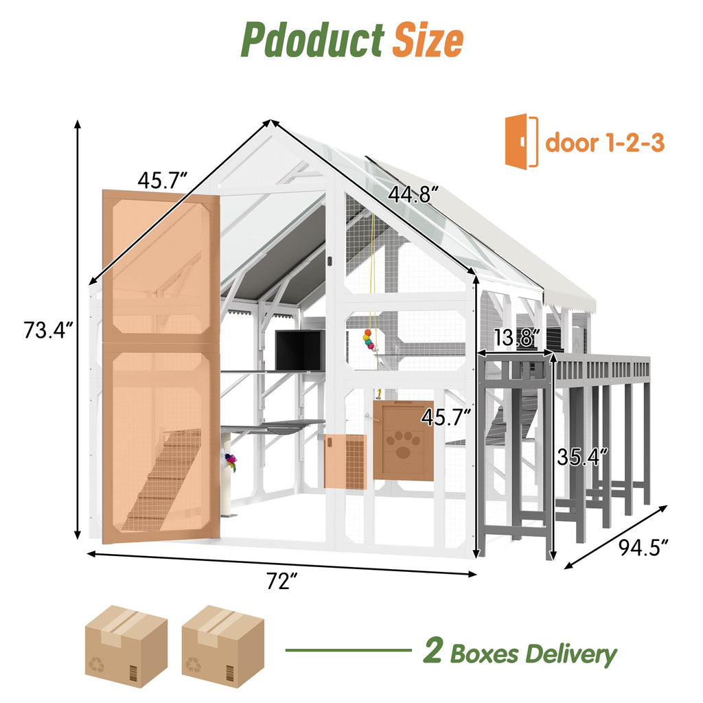 Multi-Level Outdoor Cat House with Planter, Weatherproof Roof, and Scratching Post