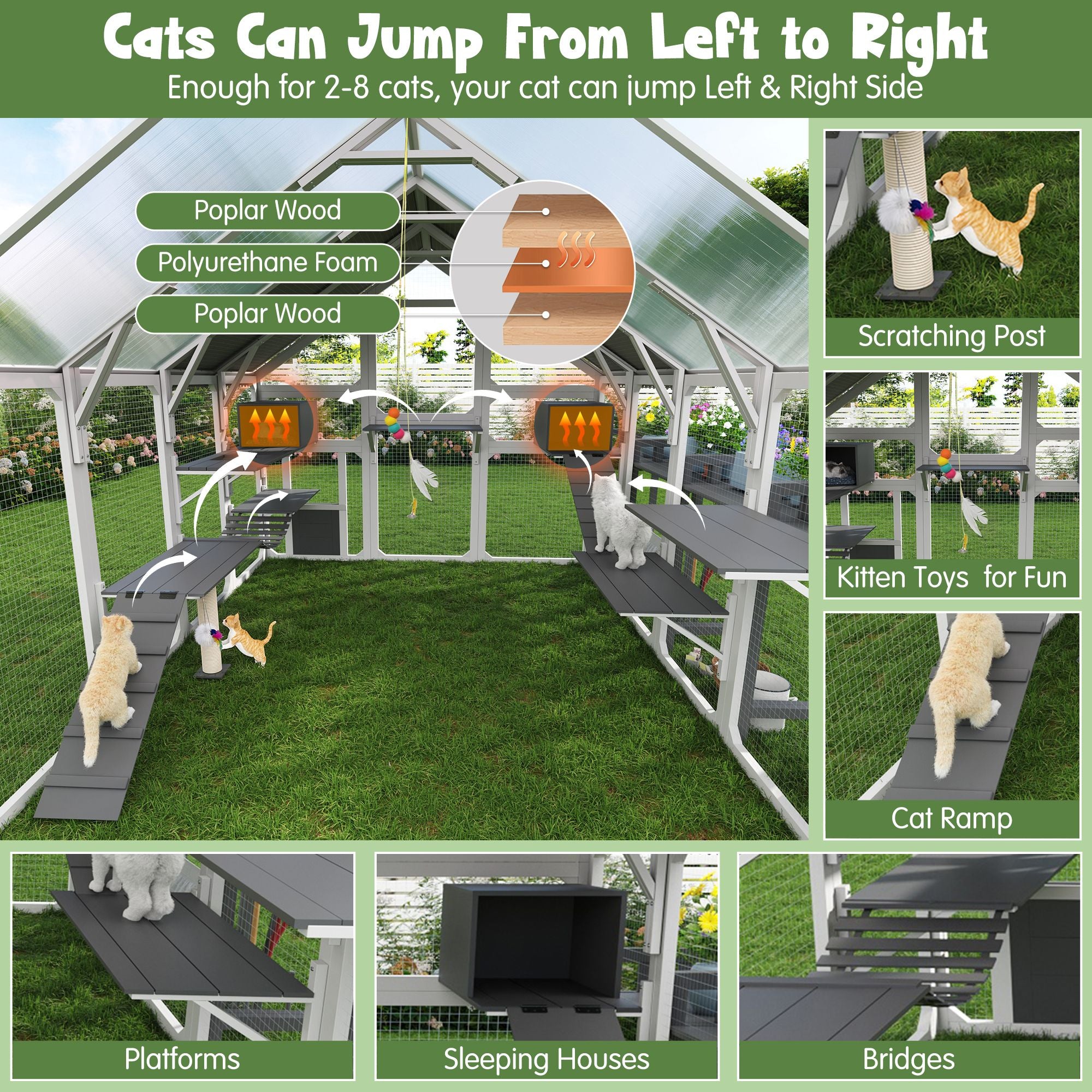 Multi-Level Outdoor Cat House with Planter, Weatherproof Roof, and Scratching Post