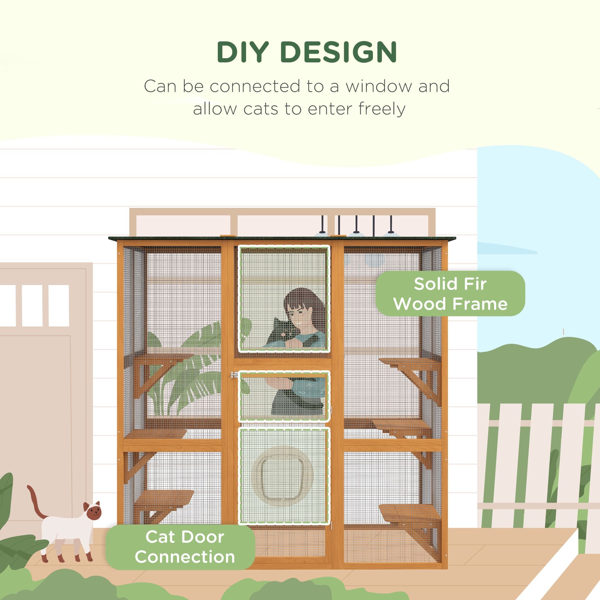Outdoor Cat House with Six Climbing Ledges, Orange