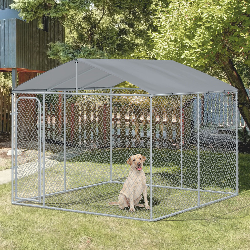 Large Outdoor Dog Kennel,, structured Playpen with Lock, Mesh Sidewalls, Weatherproof Cover, Bla