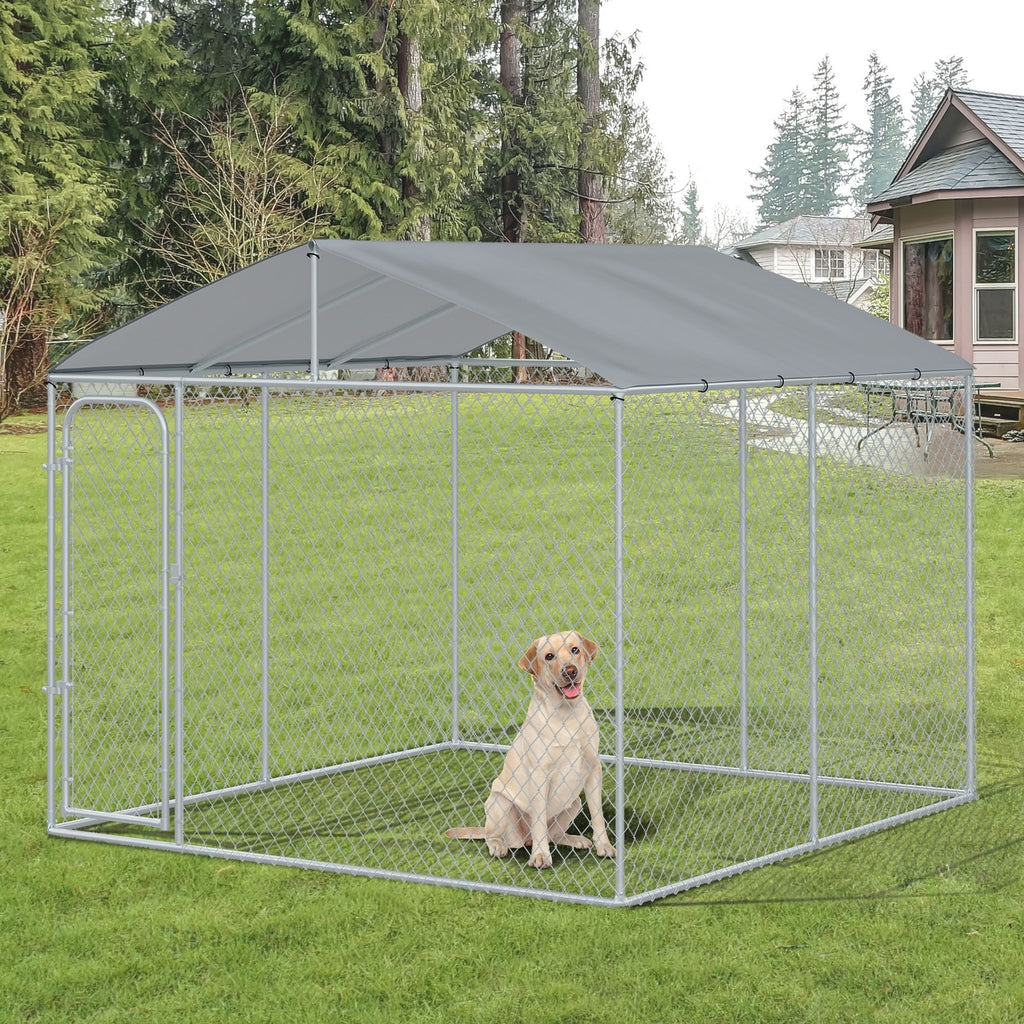 Large Outdoor Dog Kennel,, structured Playpen with Lock, Mesh Sidewalls, Weatherproof Cover, Bla