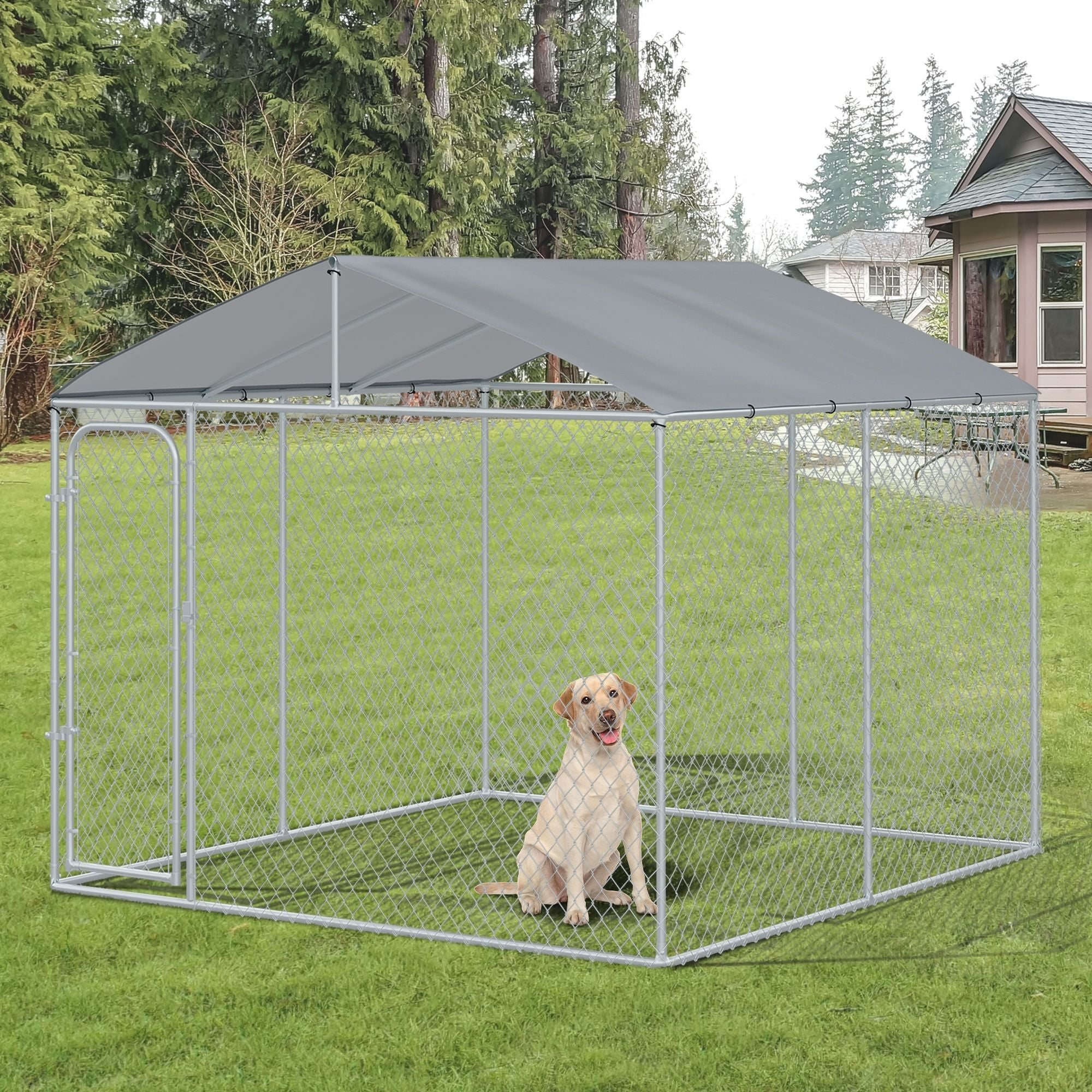 Large Outdoor Dog Kennel,, structured Playpen with Lock, Mesh Sidewalls, Weatherproof Cover, Bla
