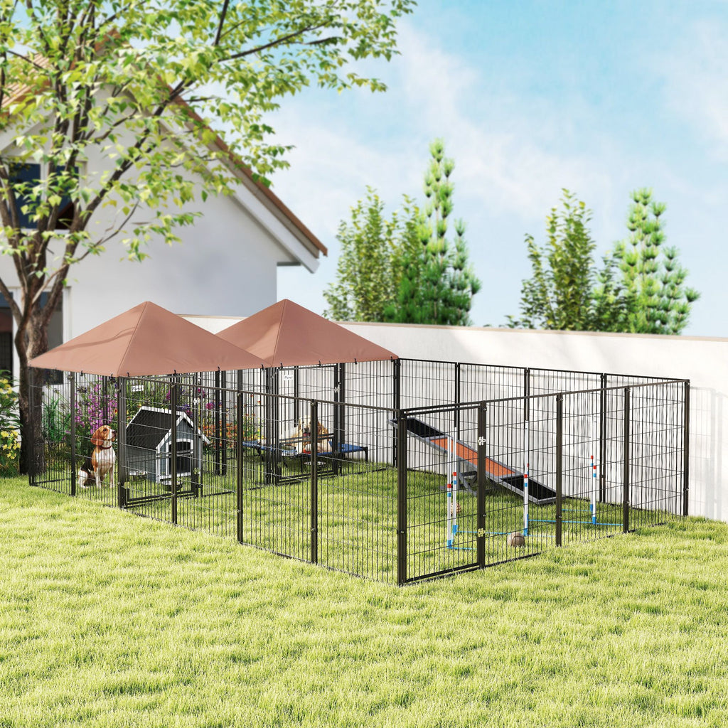 Spacious Outdoor Dog Kennel with Dual Rooms & Rotating Feeding Station