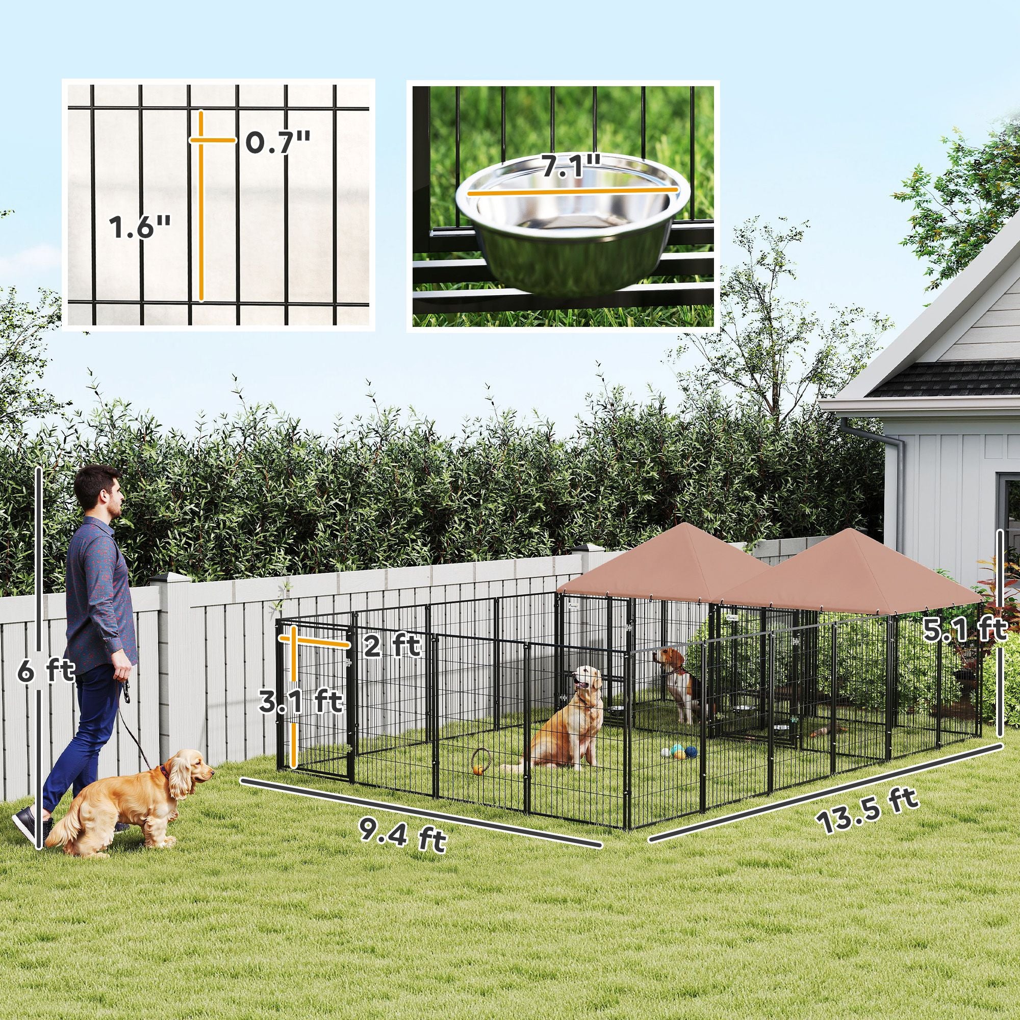 Spacious Outdoor Dog Kennel with Dual Rooms & Rotating Feeding Station