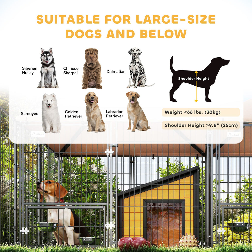 Spacious Outdoor Dog Kennel with Dual Rooms & Rotating Feeding Station