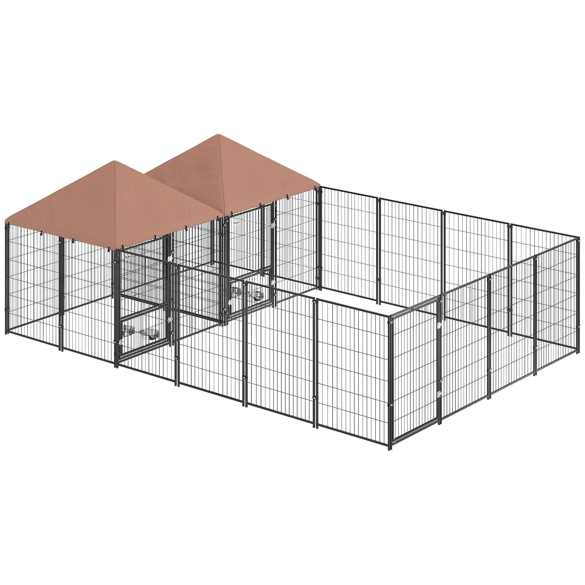 Spacious Outdoor Dog Kennel with Dual Rooms & Rotating Feeding Station