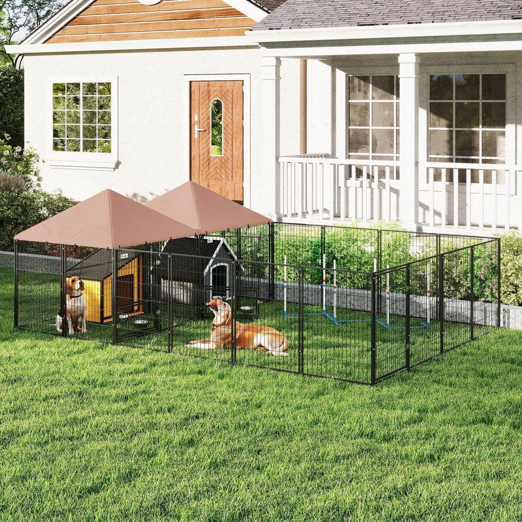Spacious Outdoor Dog Kennel with Dual Rooms & Rotating Feeding Station