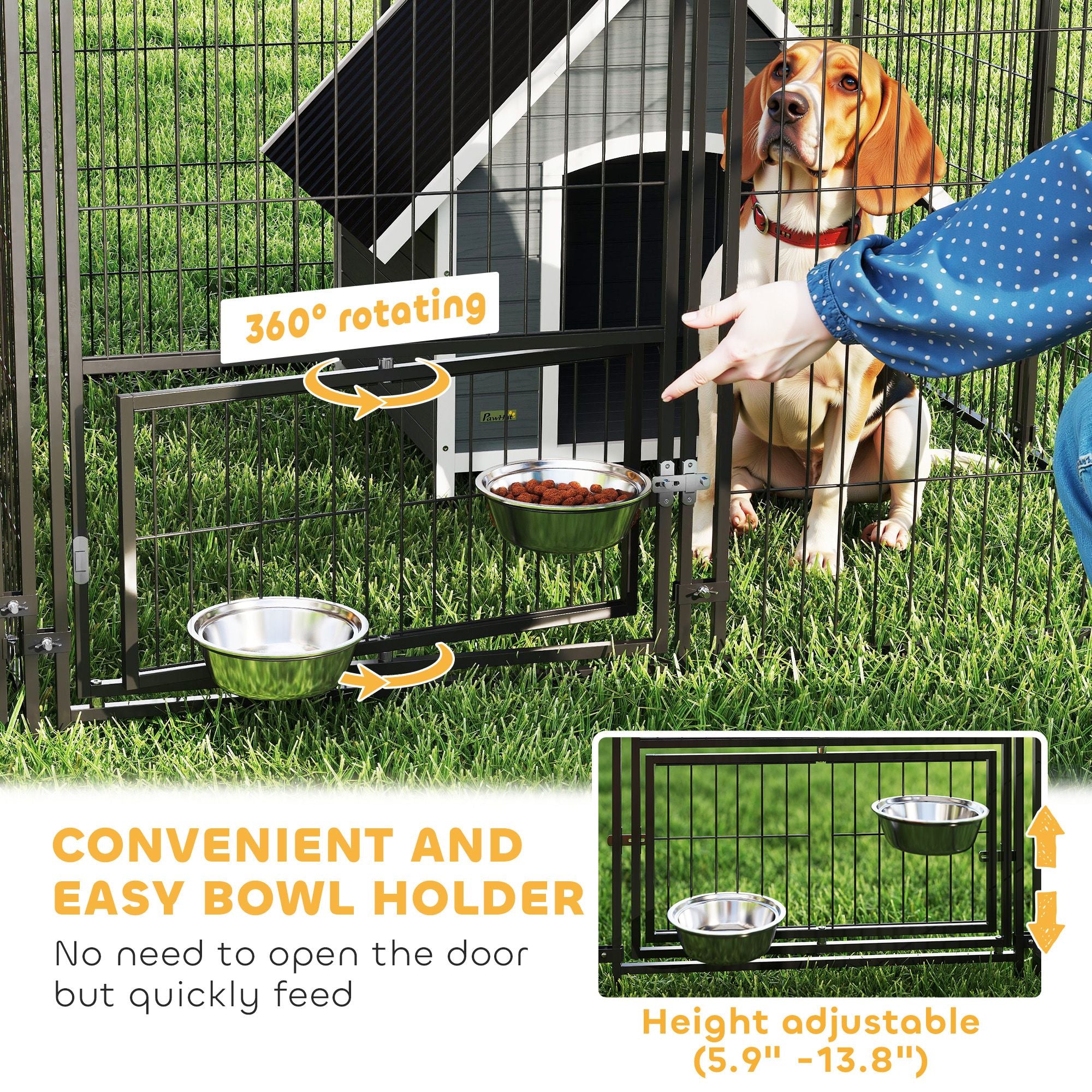 Spacious Outdoor Dog Kennel with Dual Rooms & Rotating Feeding Station