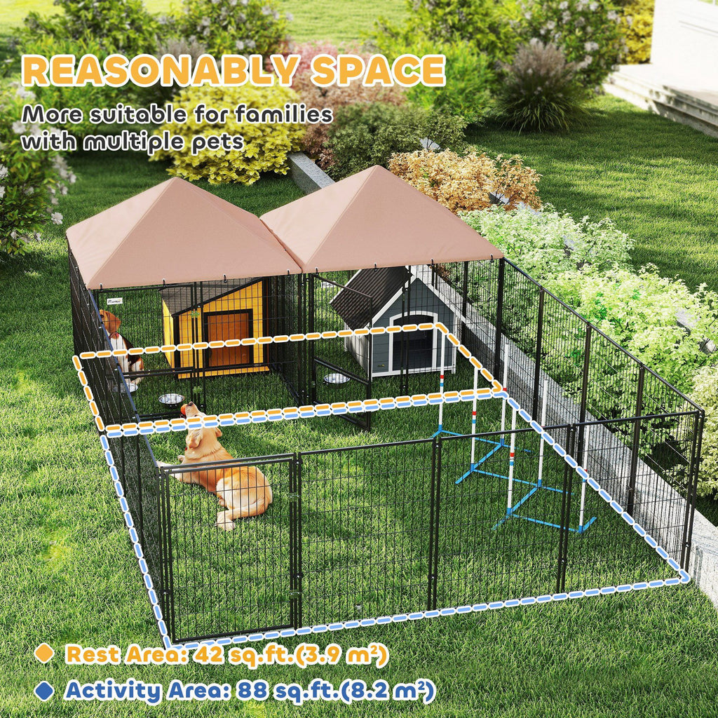 Spacious Outdoor Dog Kennel with Dual Rooms & Rotating Feeding Station