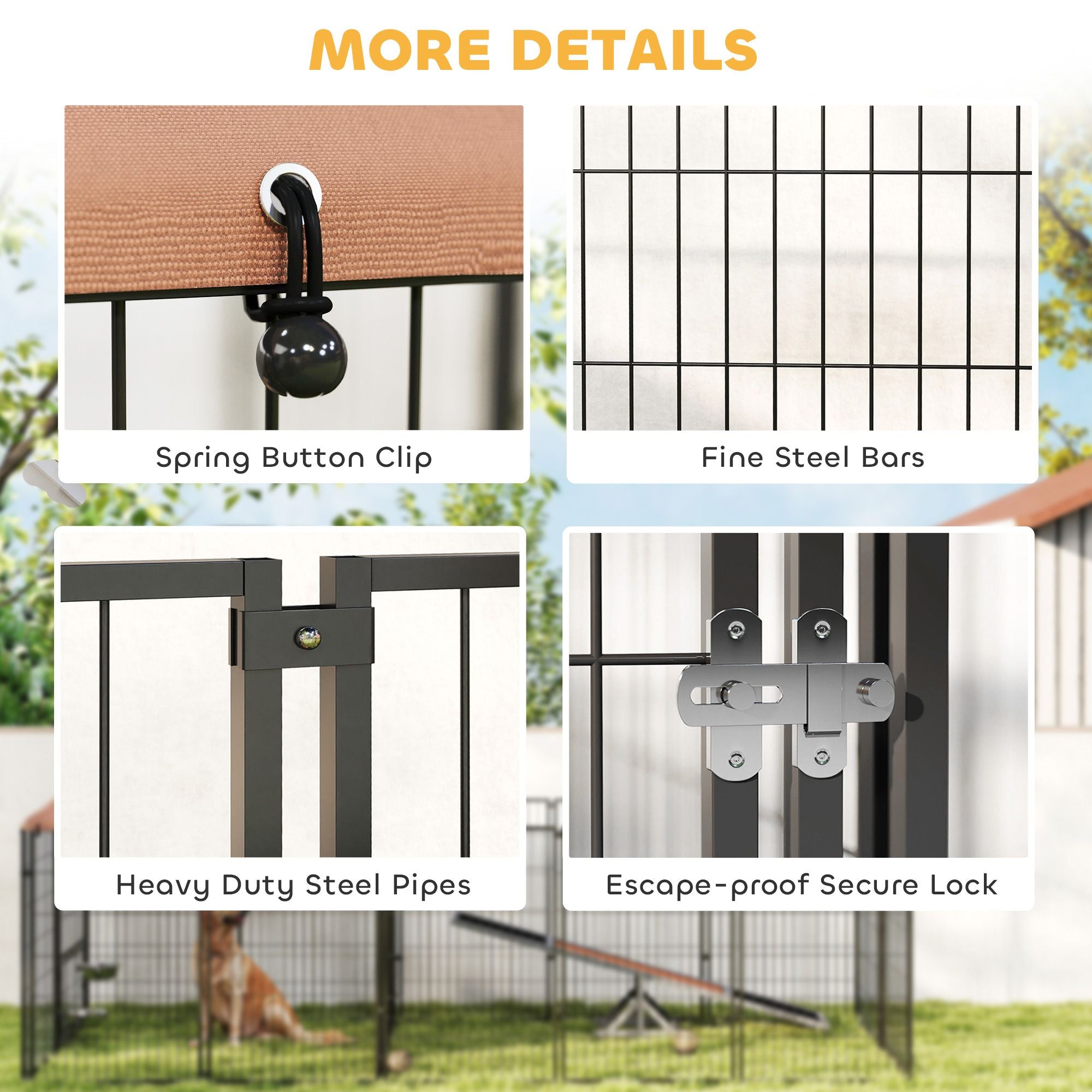 Large Outdoor Dog Kennel with Rotating Feeding Bowls & Weatherproof Canopy