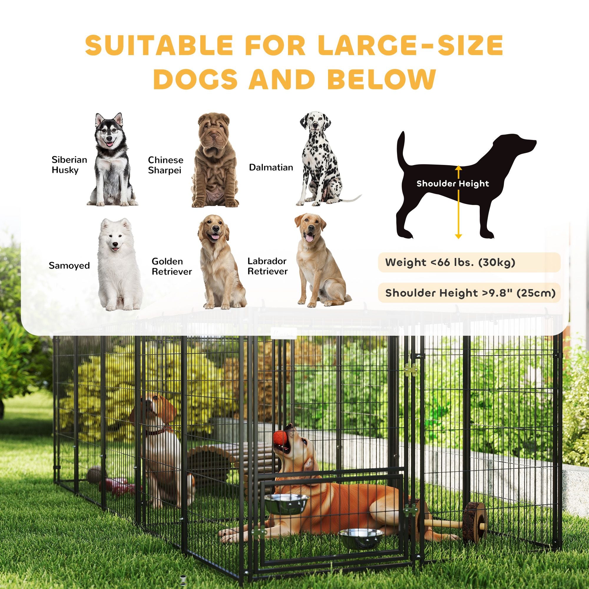 Large Outdoor Dog Kennel with Rotating Feeding Bowls & Weatherproof Canopy